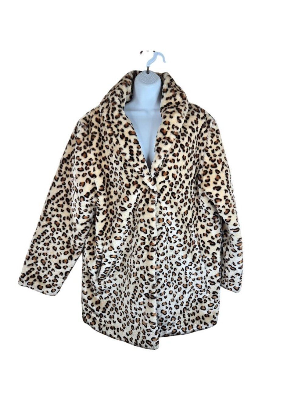 Vintage Y2K Leopard Faux Fur Coat Womens Size L Mob Wives Glam Hollywood